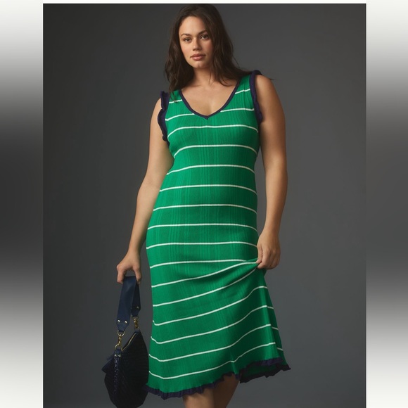 🌍 Anthropologie Daily Practice green & blue ruffle sweater dress large - Picture 5 of 11